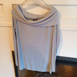 ANN TAYLOR Blouse, Size XL, Silver Metallic Off-The-Shoulder Stretch Pullover